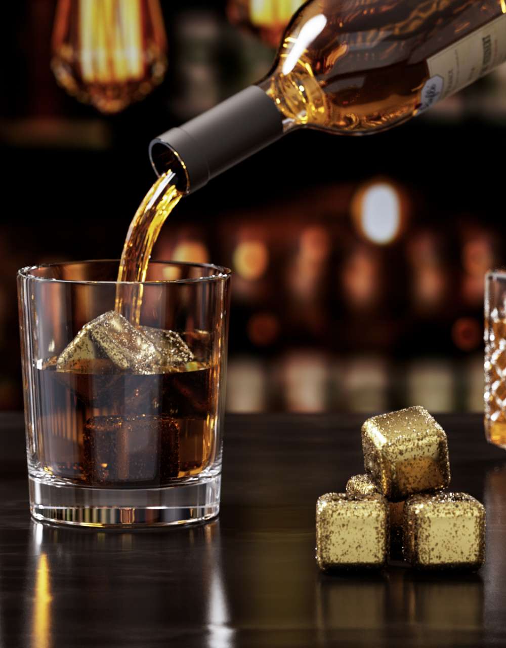 Kollea 8 Pack Gold Stainless Steel Whiskey Stones, Gifts for Whiskey Drinkers